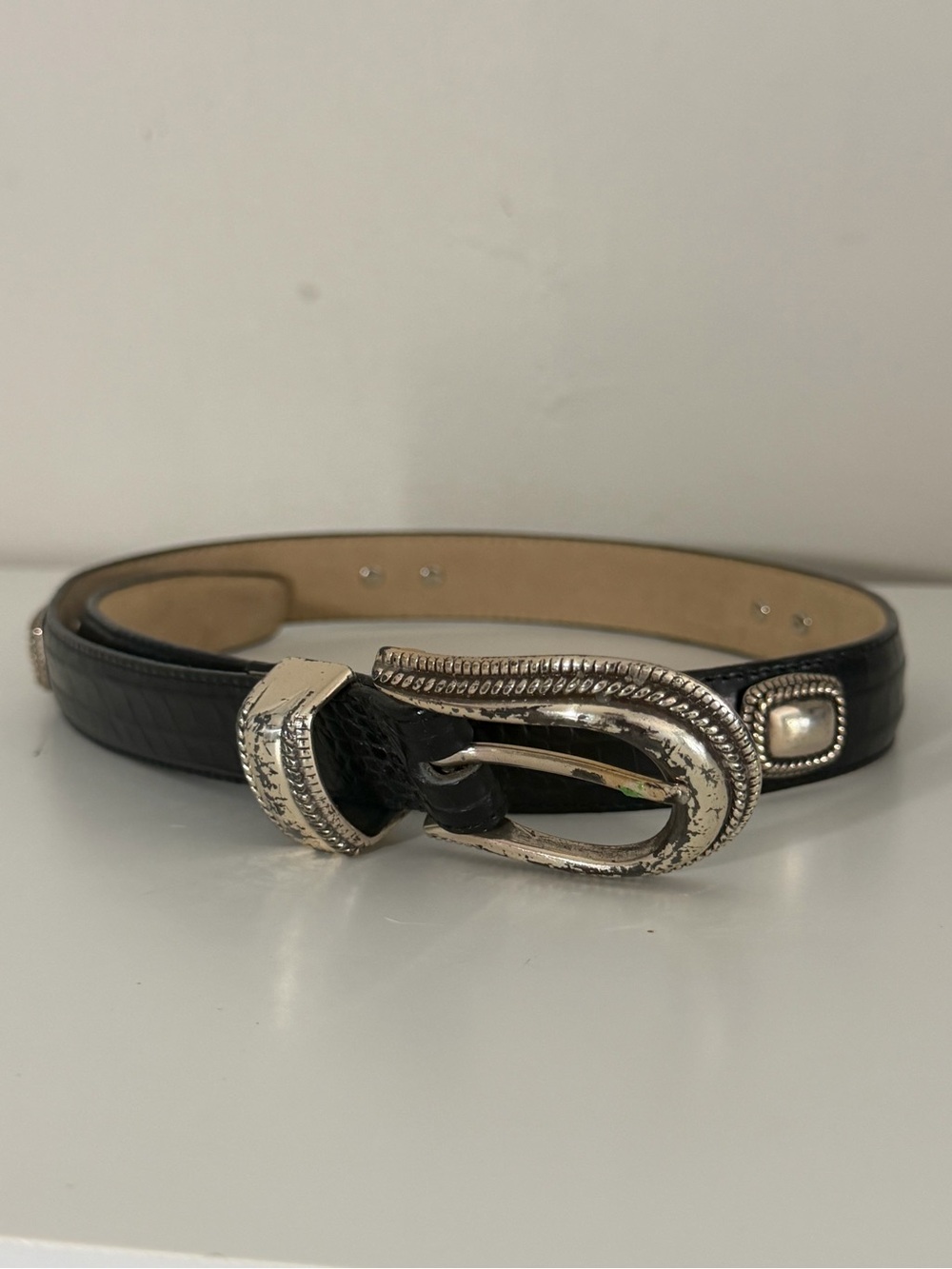 Brighton black leather with silver accents women’s size 28 belt length 32”